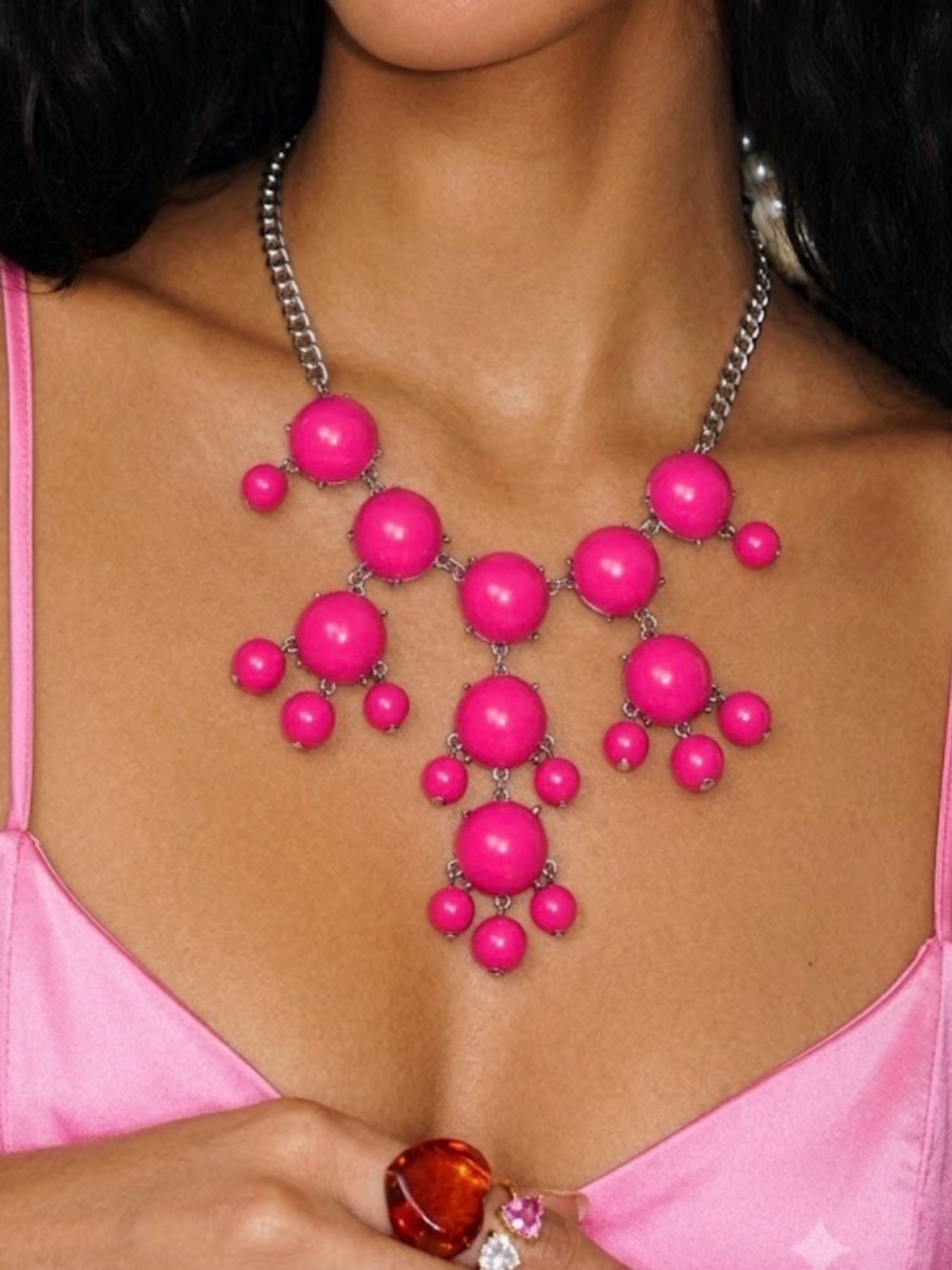 Hot Pink Statement Bubble Necklace Y2K Chunky Bib Jewelry